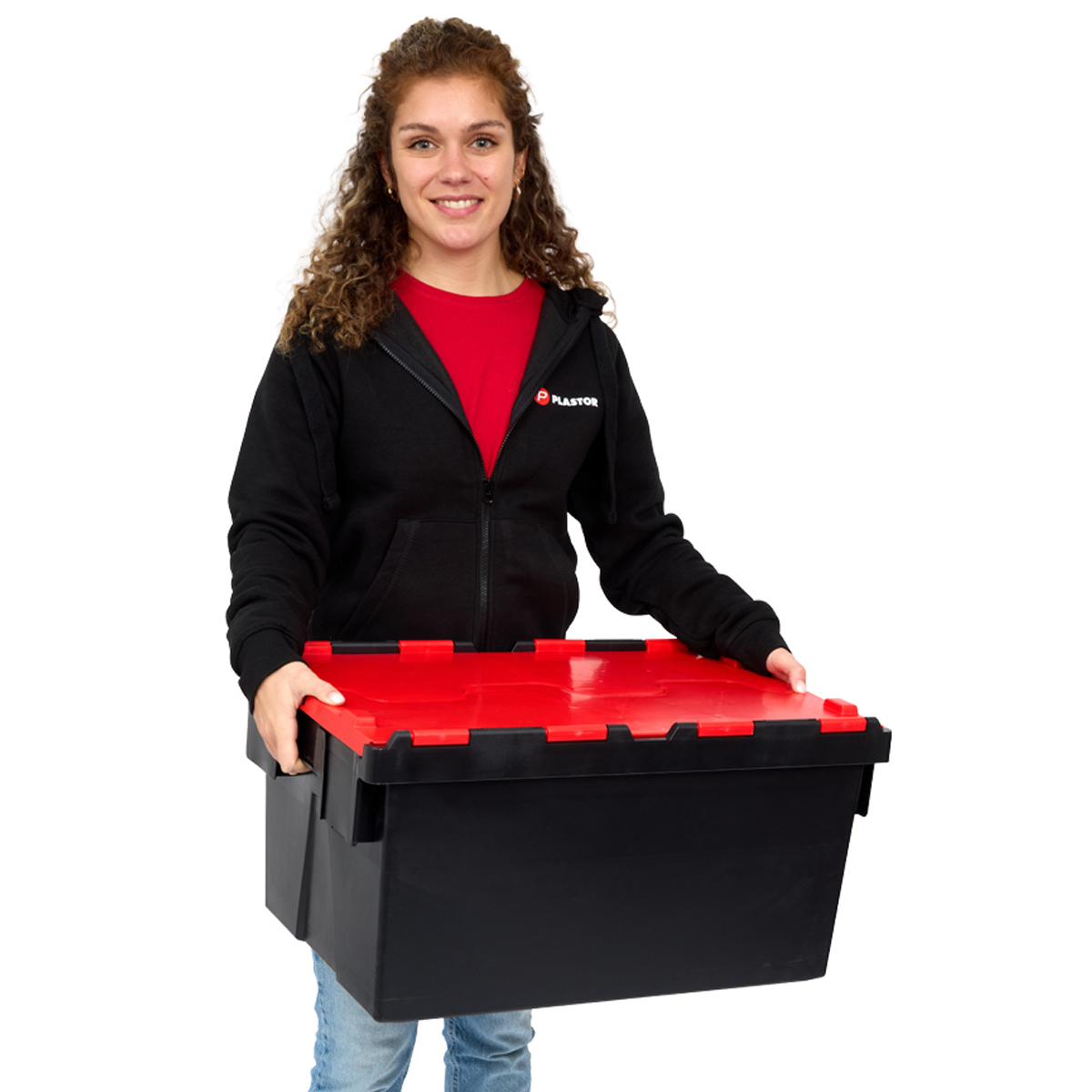 PLAS55LE Black With Coloured Lid Storage Box Crates with Model