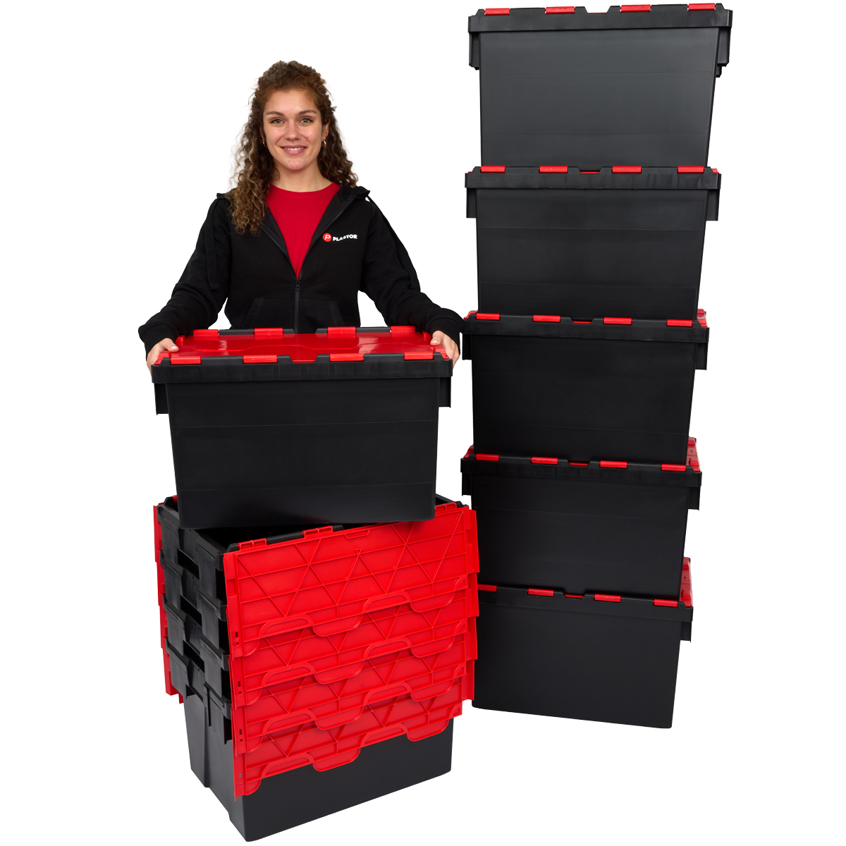 PLAS65LE Black with Coloured Lid Storage Box Crates Group