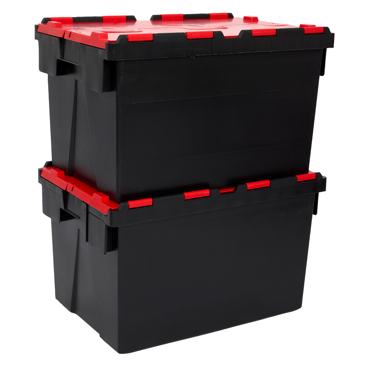 PLAS65LE Black with Coloured Lid Storage Box Crates Stacked