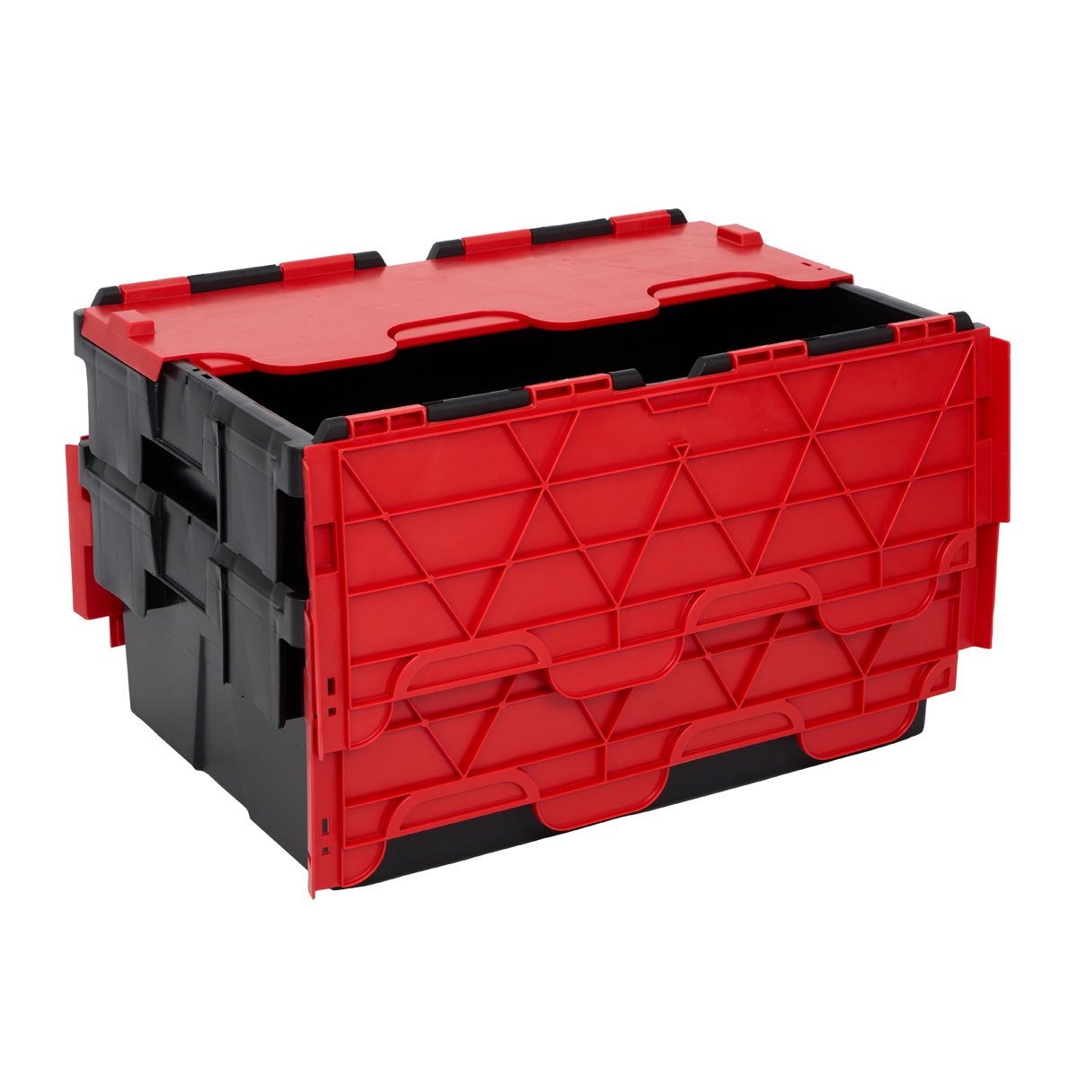 PLAS45LE Black With Red Lid Storage Box Crates Nested