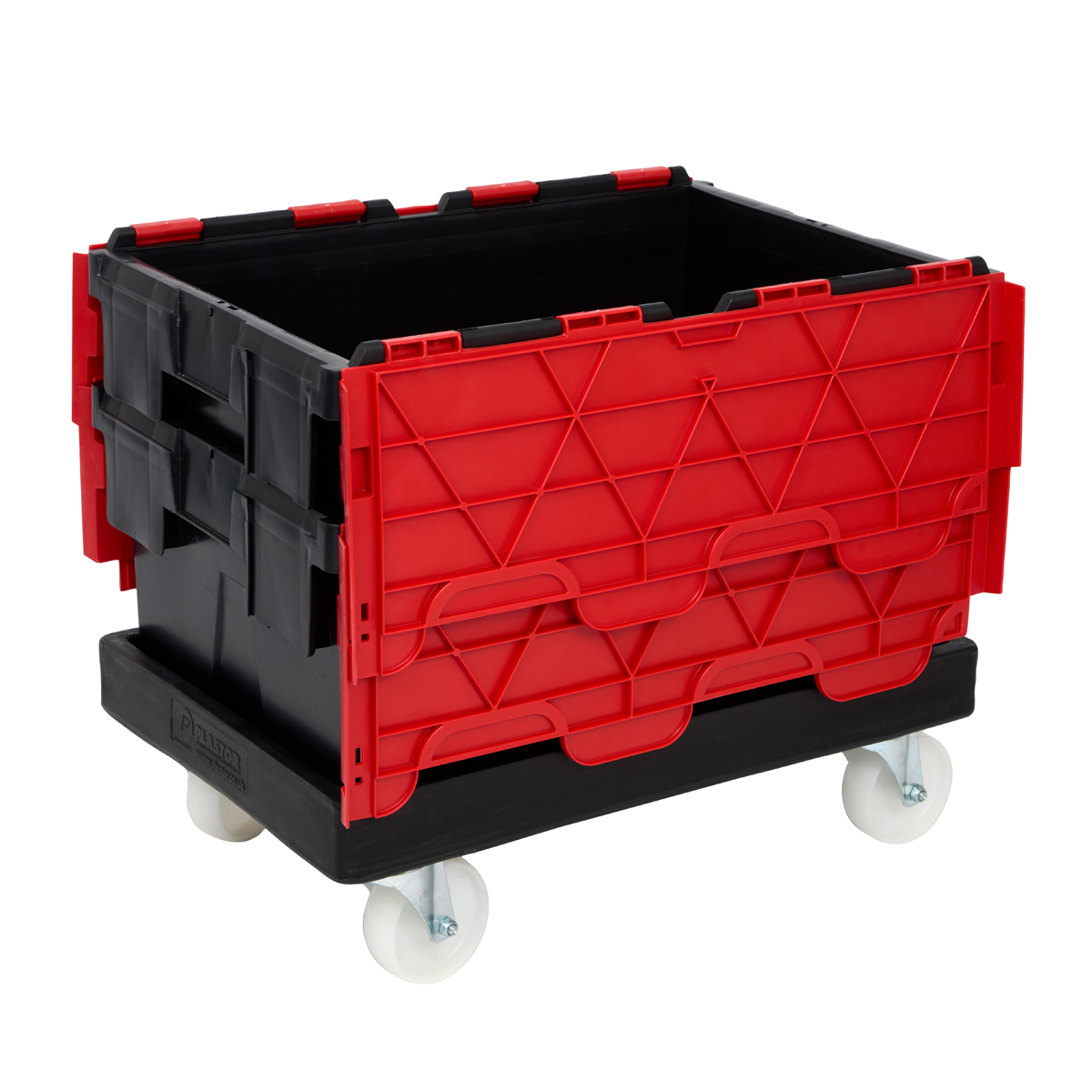 PLAS45LE Black With Red Lid Storage Box Crates On Dolly