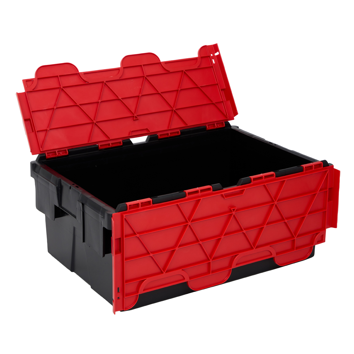 PLAS45LE Black With Red Lid Storage Box Crates Open