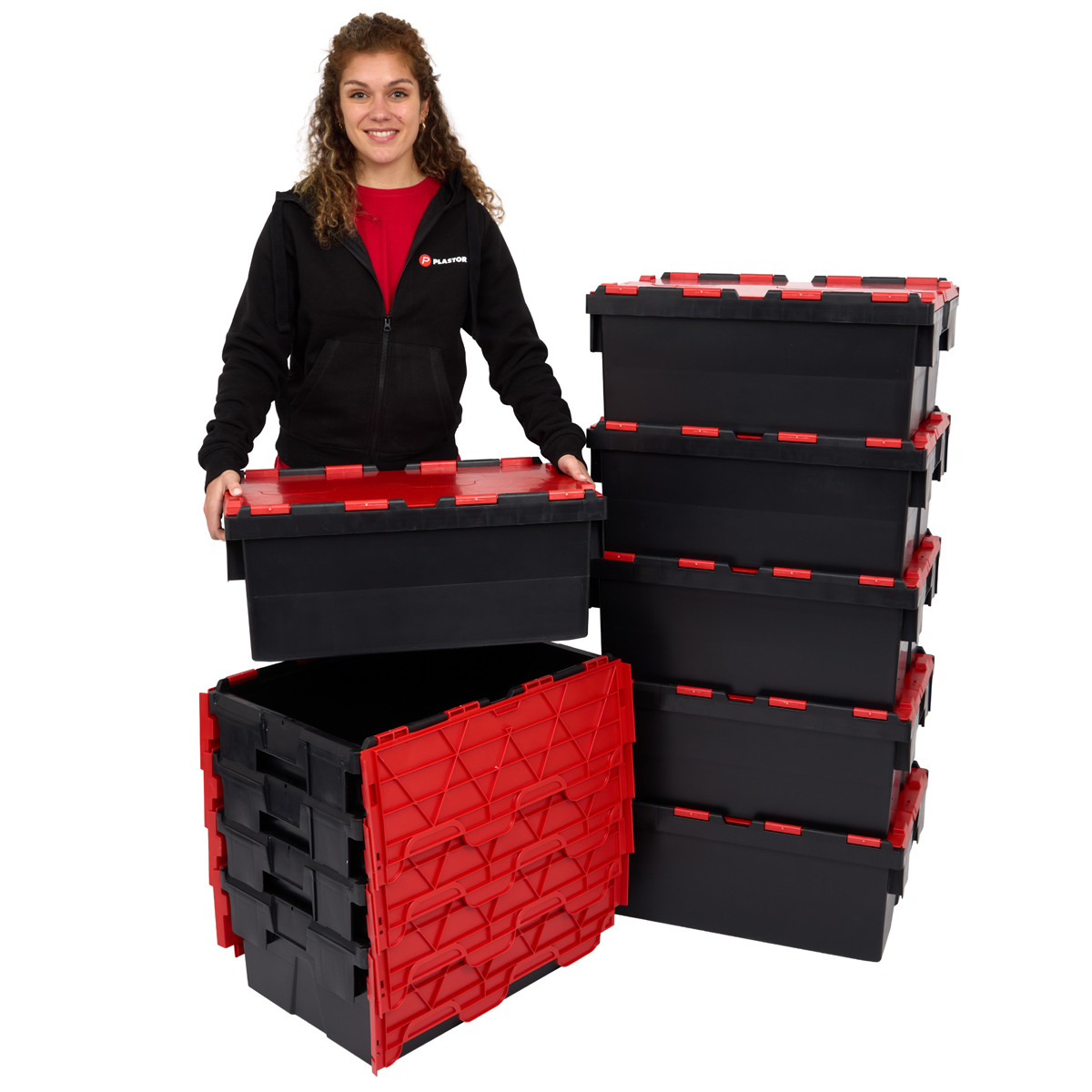 PLAS45LE Black With Red Lid Storage Box Crates Group