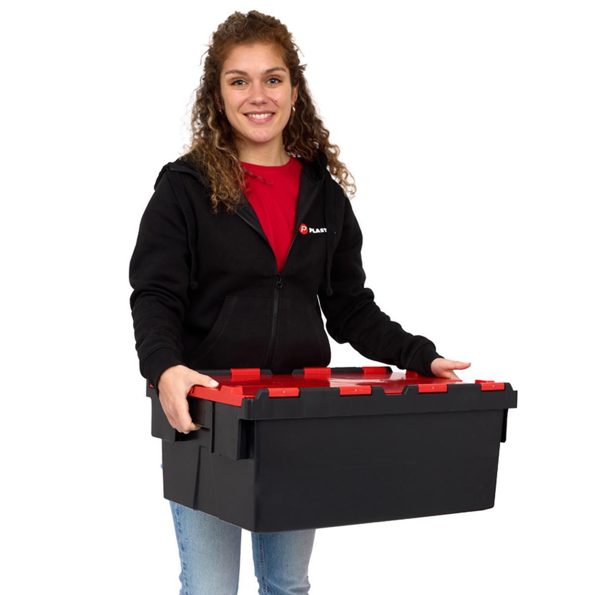 PLAS45LE Black With Red Lid Storage Box Crates with Model