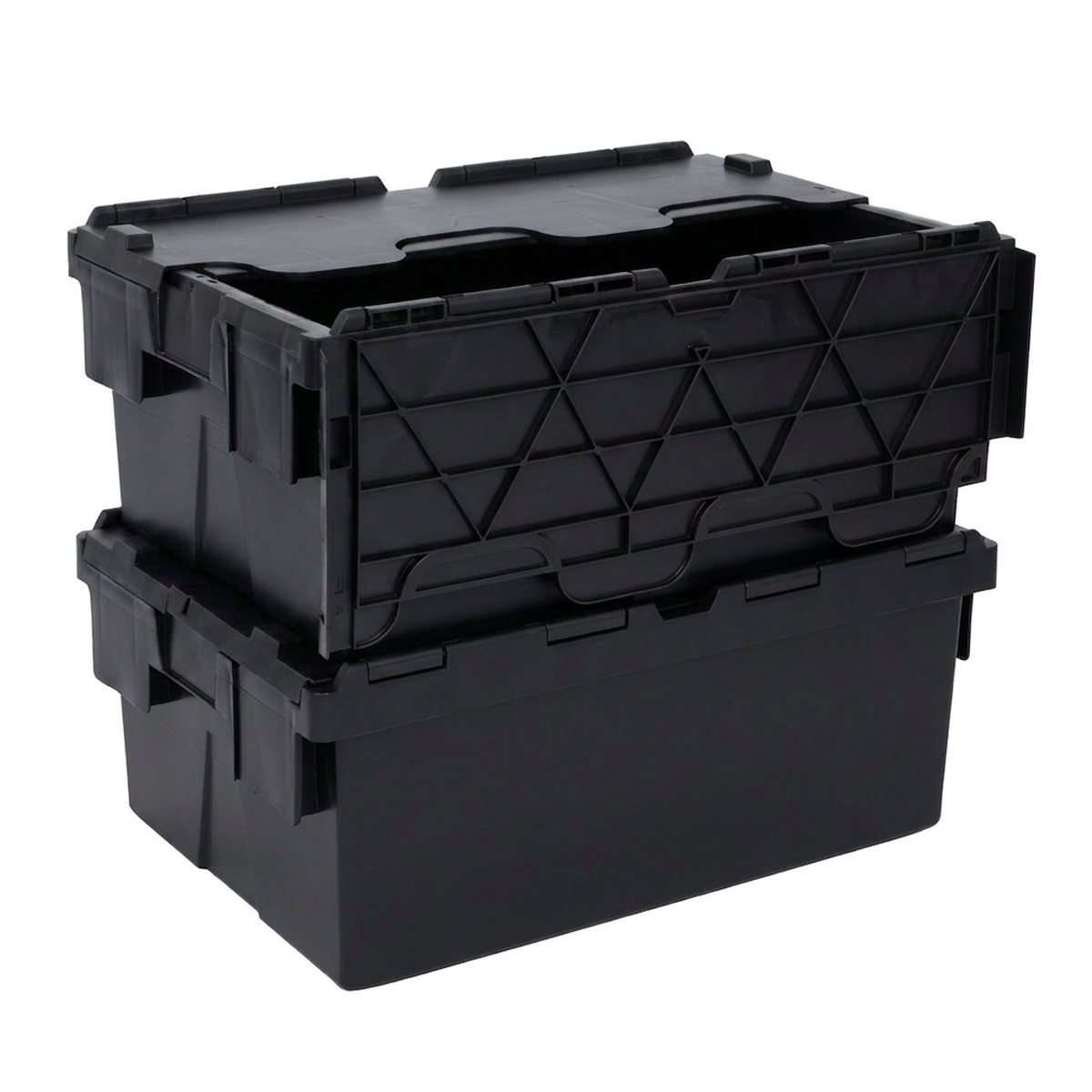 PLAS45LE Black Storage Box Crates Stacked