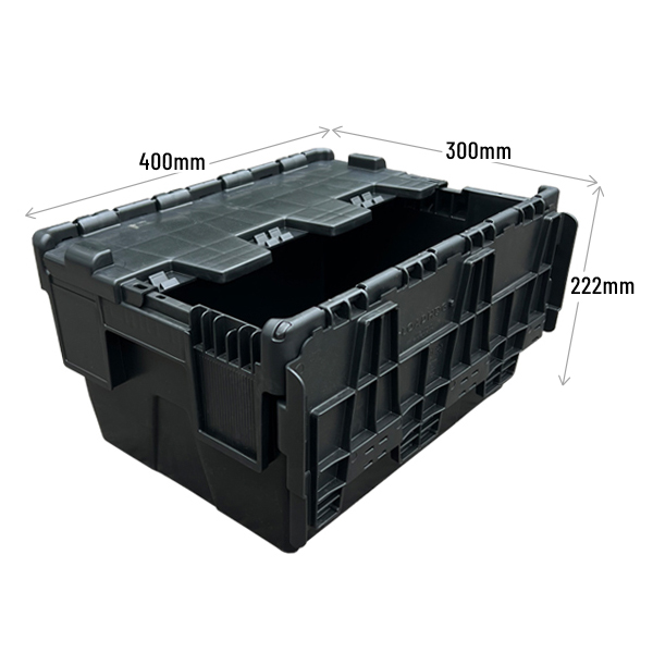 Attached Lid Container Tote Box (400 x 300 x 222mm) Recycled Black