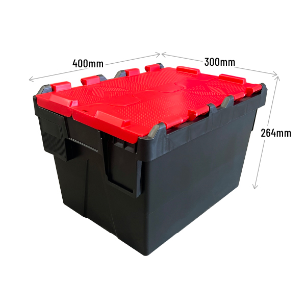 Black and Red Attached Lid Container 22 Litres