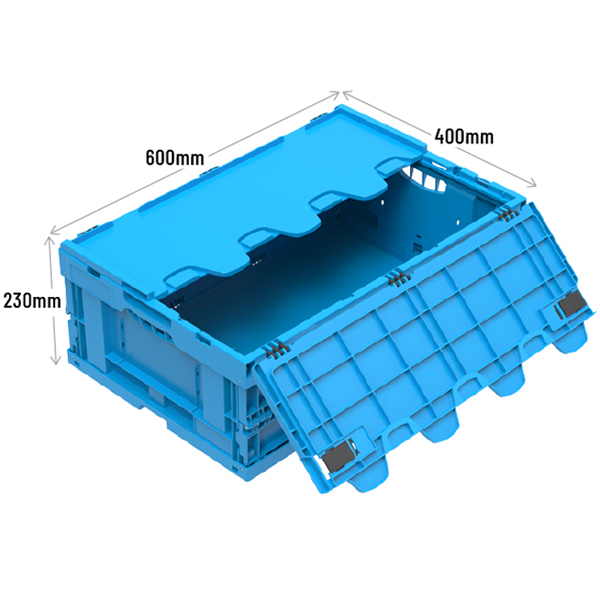 Folding Container With Attached Hinged Lid in Blue
