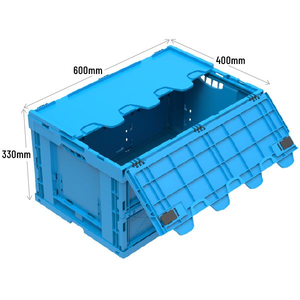 Folding Container With Attached Hinged Lid in Blue
