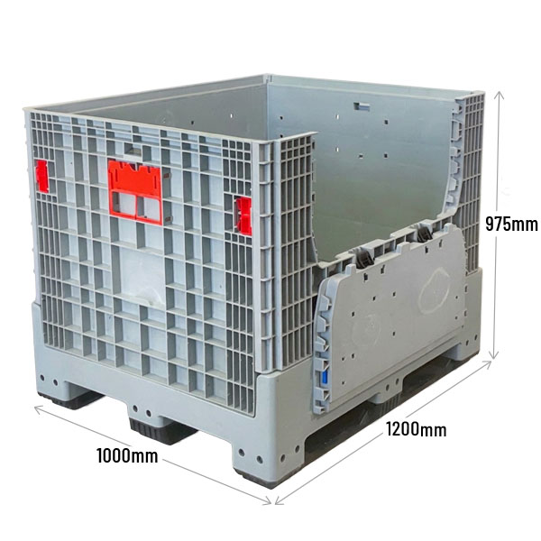 Large Folding Pallet Box with Drop Down Door (1200x1000x975mm) with Runners