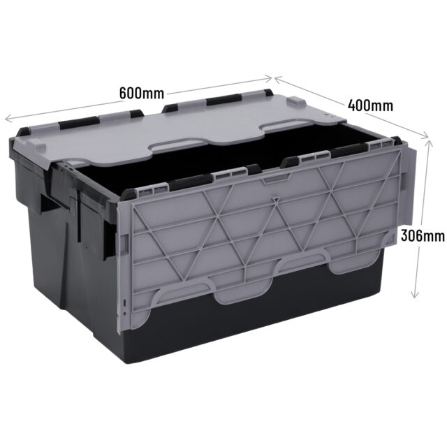 Black and Grey Hinged Lid Storage Crates