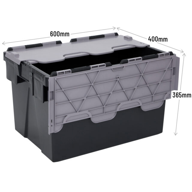 Black and Grey Hinged Lid Storage Crates