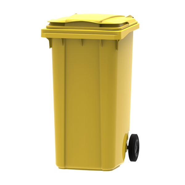 Yellow 240 litre wheelie bin