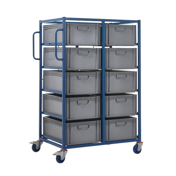 Double Width Mobile Tray Rack With 10 Containers