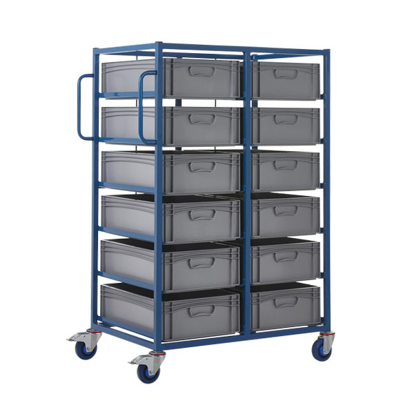 Double Width Mobile Tray Rack with 12 Containers