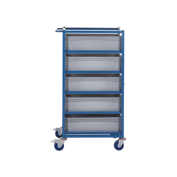Mobile Tray Rack With 5 Euro Containers Side View