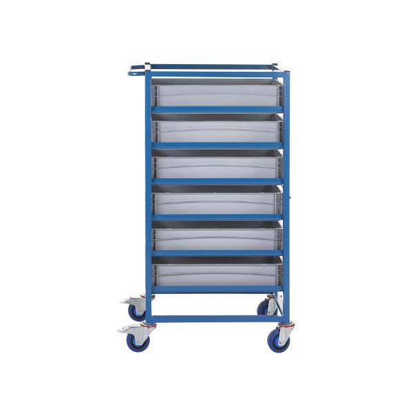 Mobile Tray Rack With 6 Euro Containers Side View