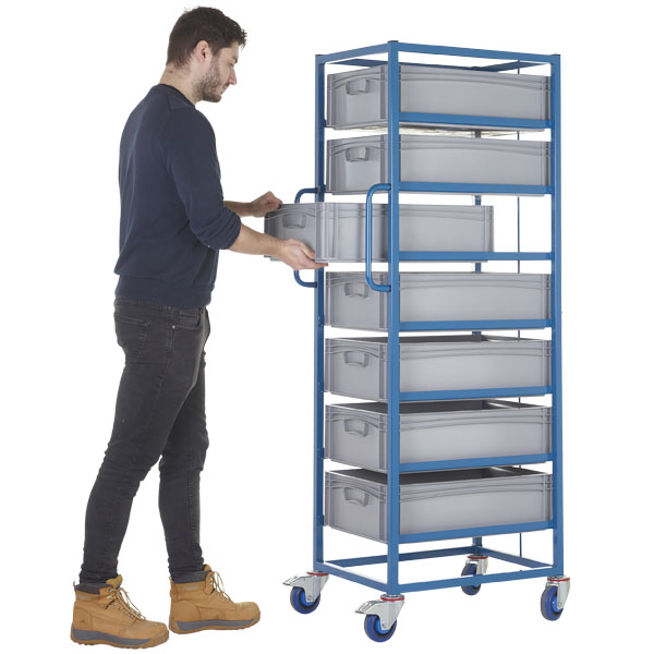 Mobile Tray Rack With 7 Euro Containers In Use