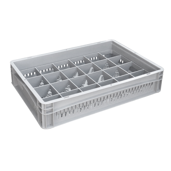 Basicline Perforated Euro Container With 24 Hole Glassware Inserts