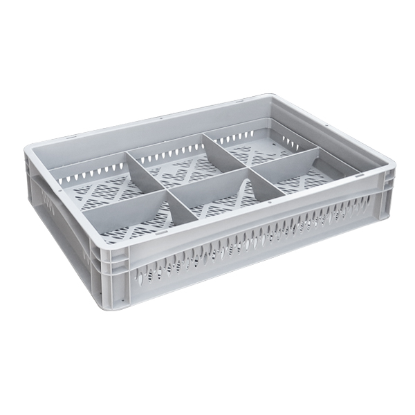 Basicline Perforated Euro Container With 6 Hole Glassware Inserts