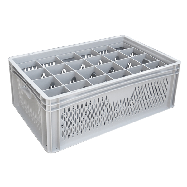 Ventilated Basicline Euro Container With 24 Hole Glassware Inserts