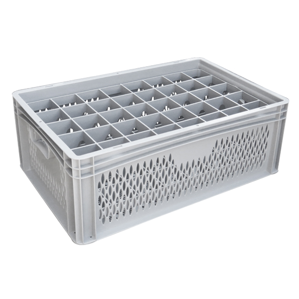 Ventilated Basicline Euro Container With 40 Hole Glassware Inserts
