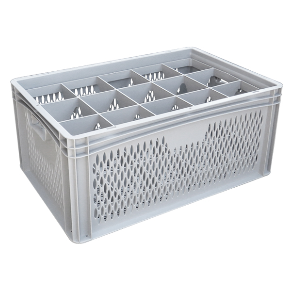 Ventilated Basicline Euro Container With 15 Hole Glassware Inserts