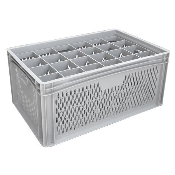 Ventilated Basicline Euro Container With 24 Hole Glassware Inserts