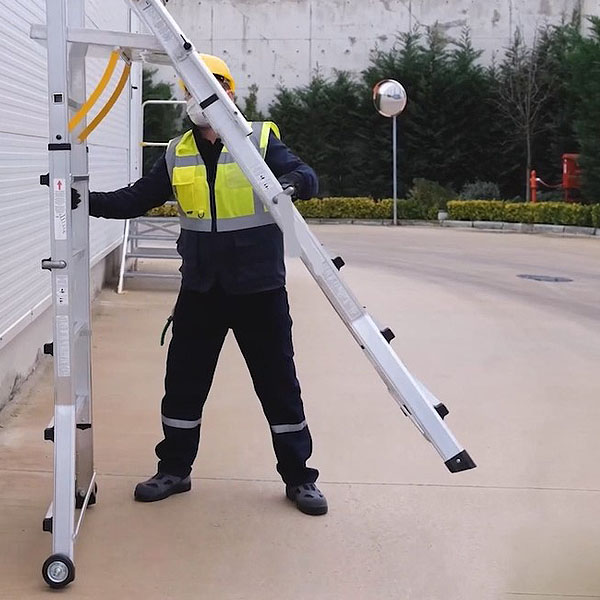 Folding Telescopic Large Platform Stepladder In Use
