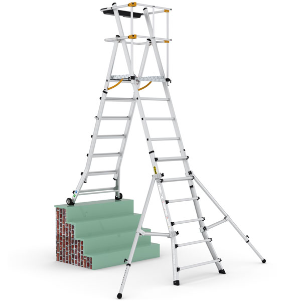Folding Telescopic Large Platform Stepladder Used On Stairs