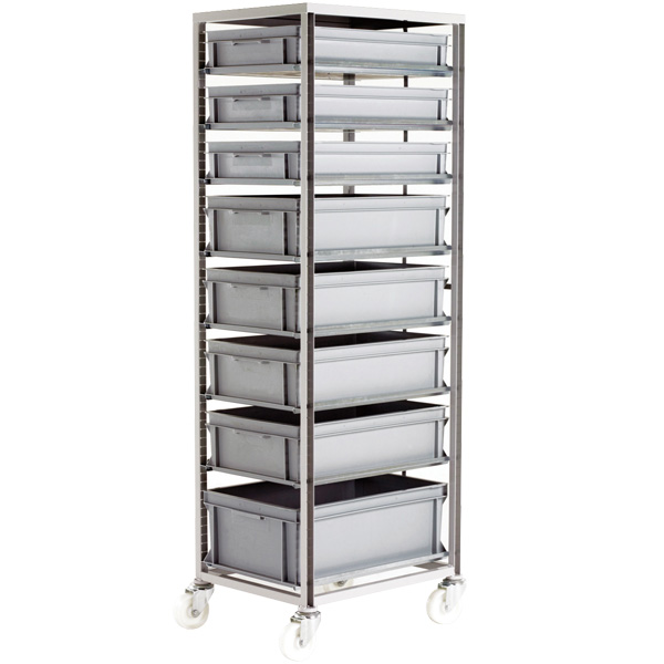 CT272 Adjustable Mobile Tray Rack With 8 Euro Containers