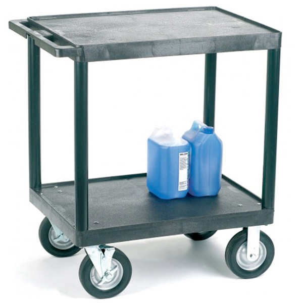 Heavy Duty Plastic Shelf Trolley with 2 Flat Shelves and Large Wheels