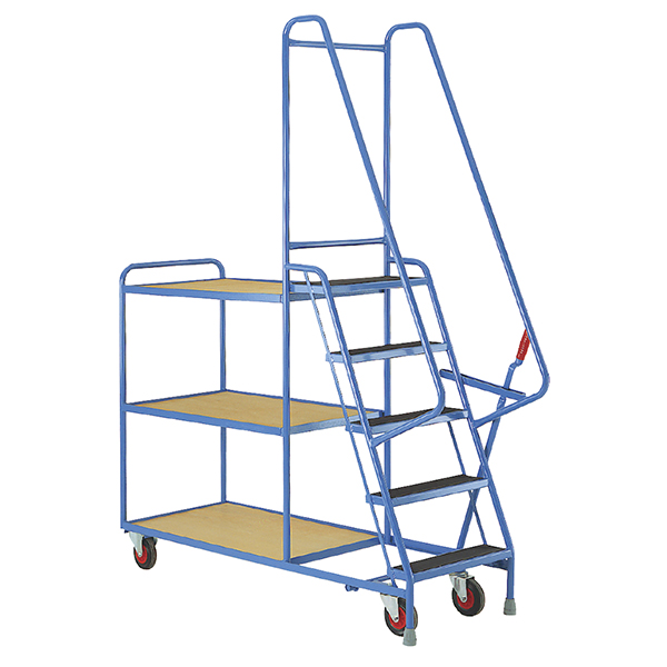 Step Tray Trolley With Plywood Shelves