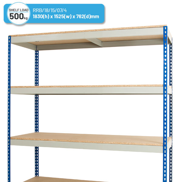 Heavy Duty Rivet Racking - Wide Shelving Bay (1830h x 1525w x 762d mm) with 4 Shelves