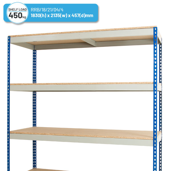 Heavy Duty Rivet Racking - Wide Shelving Bay (1830h x 2135w x 457d mm) with 4 Shelves