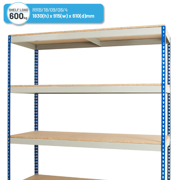 Heavy Duty Rivet Racking - Wide Shelving Bay (1830h x 915w x 610d mm) with 4 Shelves