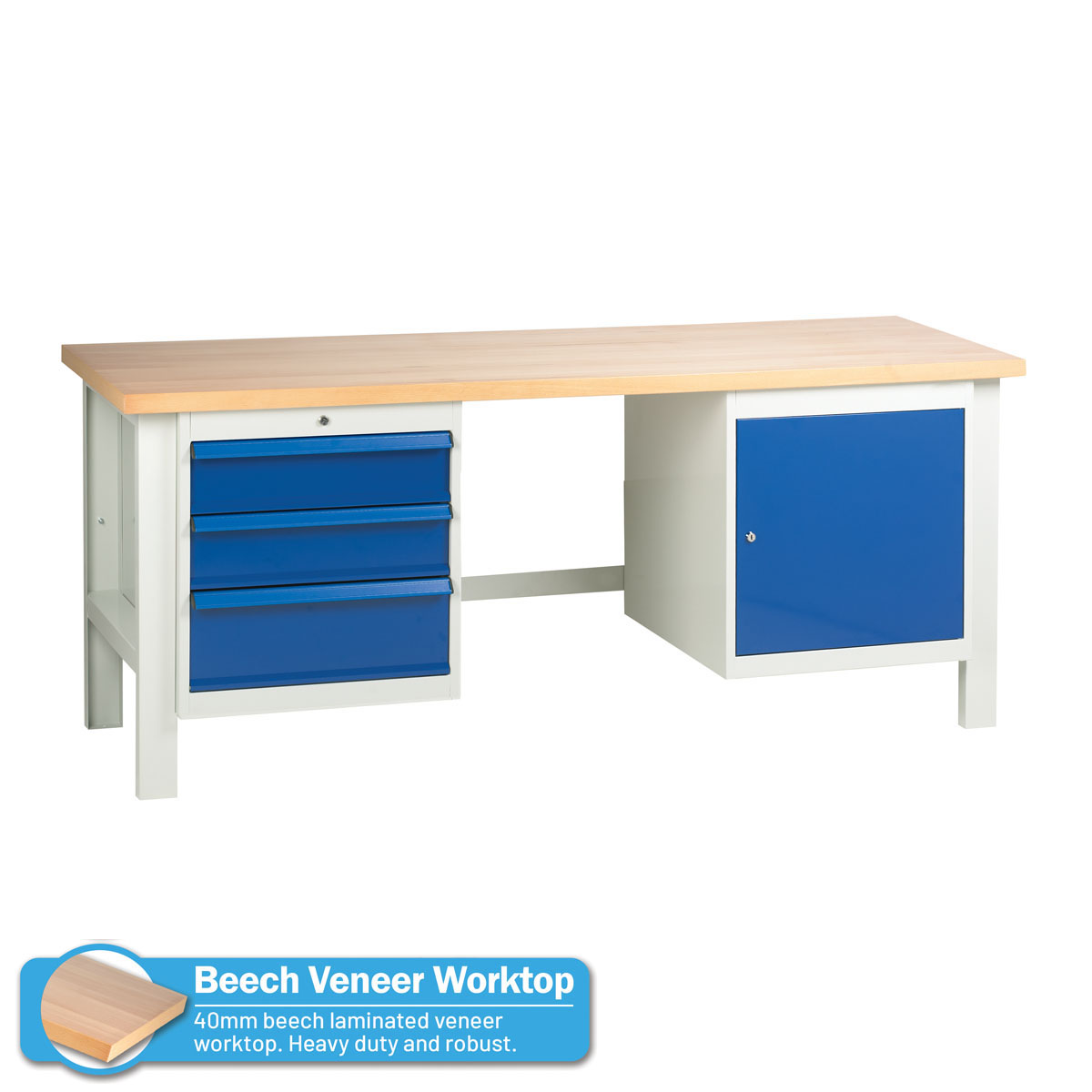 Heavy Duty Workbench With Drawers & Cupboard