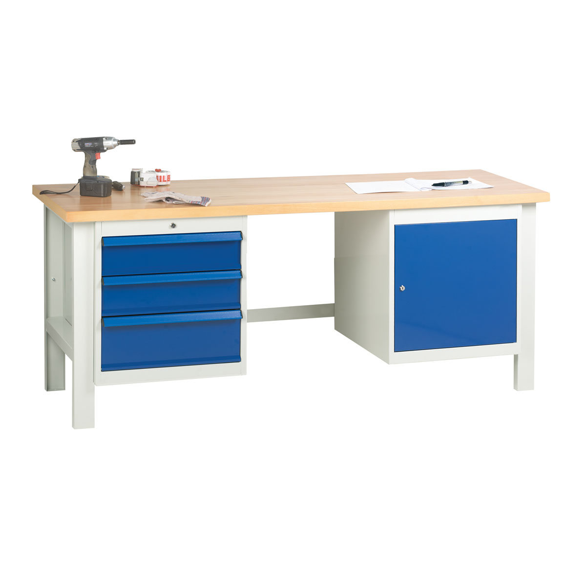 Heavy Duty Workbench With Drawers & Cupboard In Use