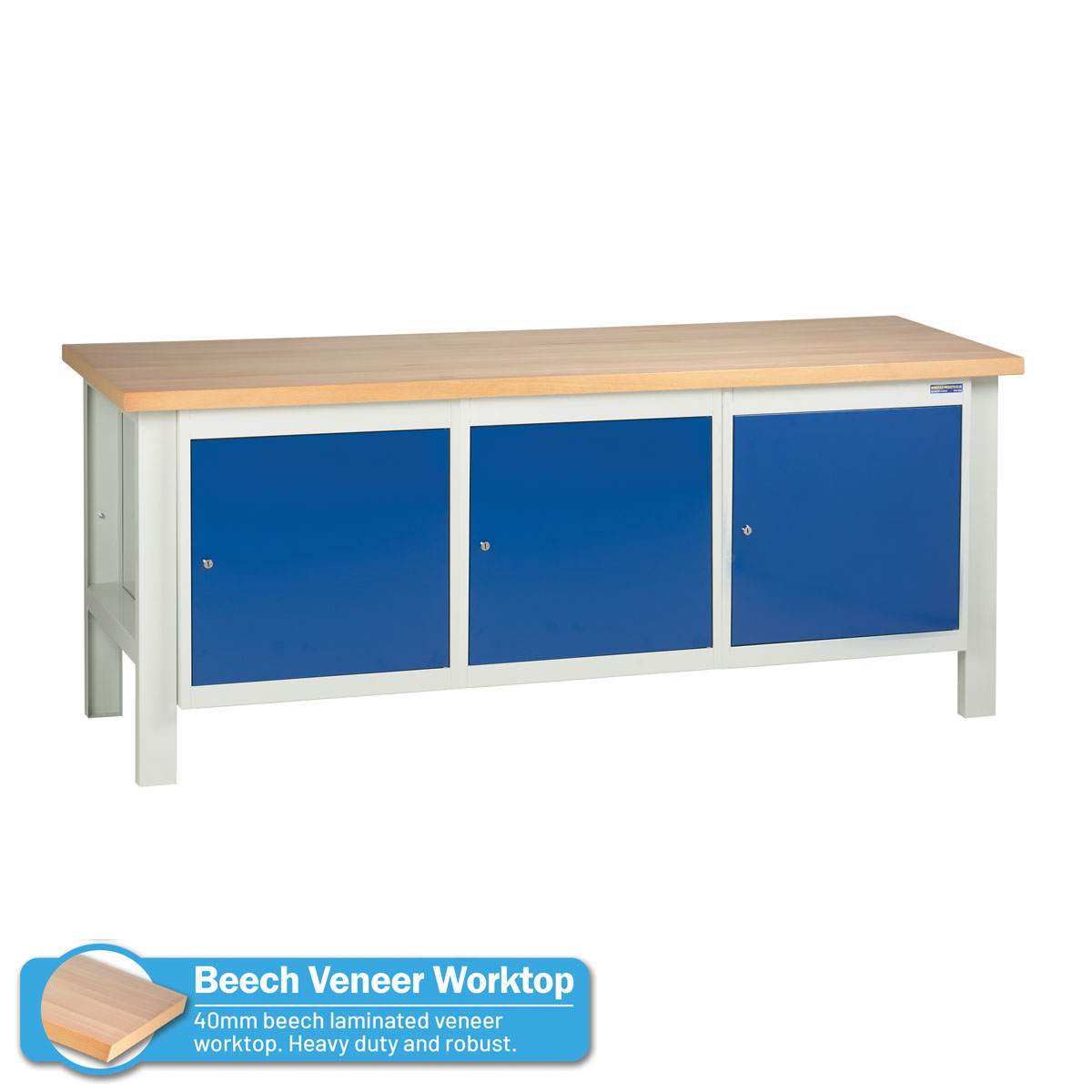 Heavy Duty Workbench With 3 Cupboard Units