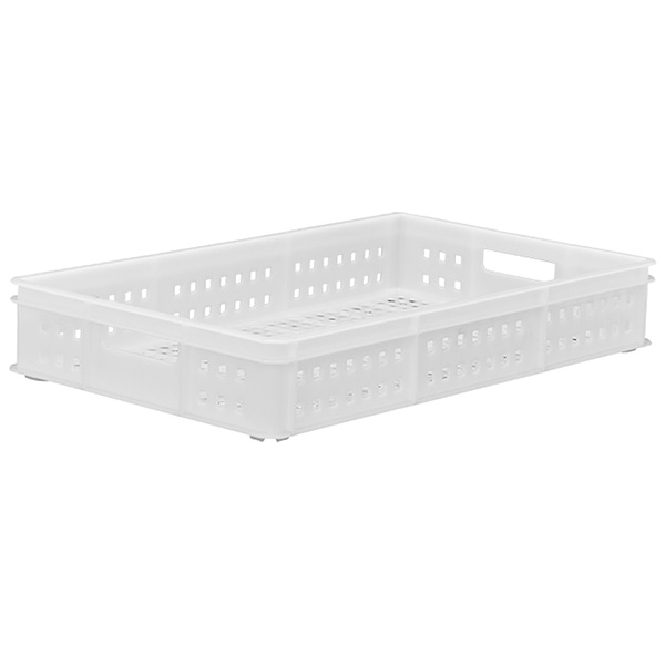 White Stacking Confectionery Trays 30 Litre Mesh Sides And Base