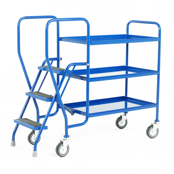 3 Tier Tray Trolley With Blue Trays