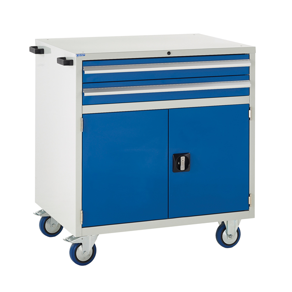 Mobile Euroslide cabinet with 2 drawers and 1 cupboard in blue