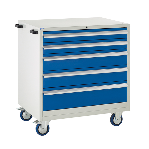 Mobile Euroslide cabinet with 5 drawers in blue