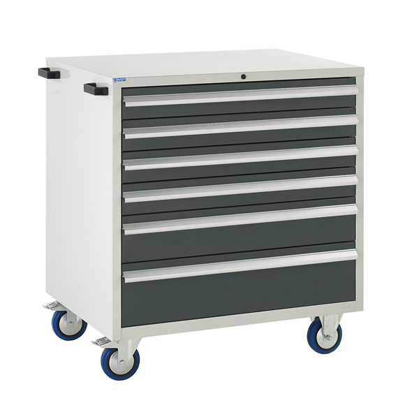 Mobile Euroslide cabinet with 6 drawers in grey