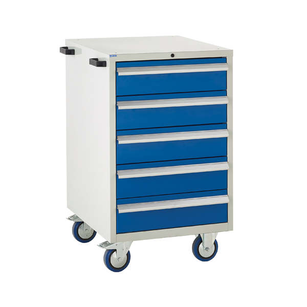 Mobile Euroslide cabinet with 5 drawers in blue