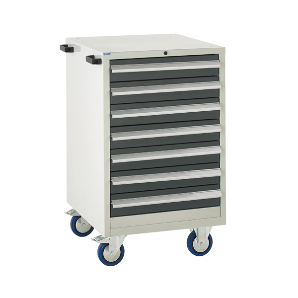 Mobile Euroslide cabinet with 7 drawers in grey
