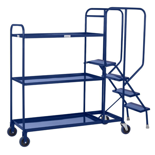 3 Tier Picking Trolleys With Steel  Shelves In Blue
