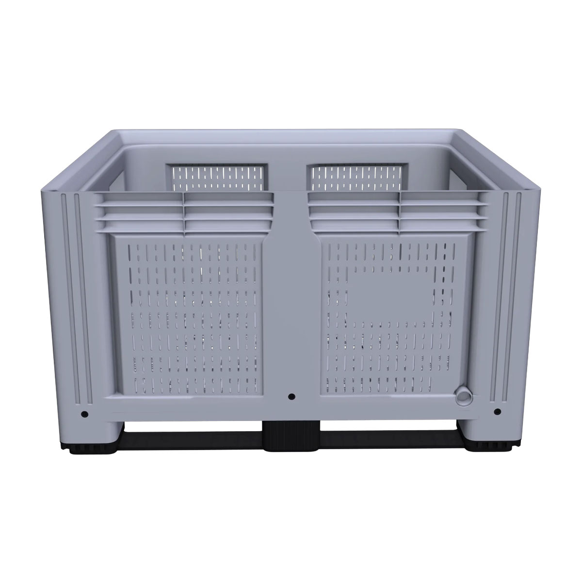 Large Vented Plastic Pallet Box with 2 Runners In Grey Side View