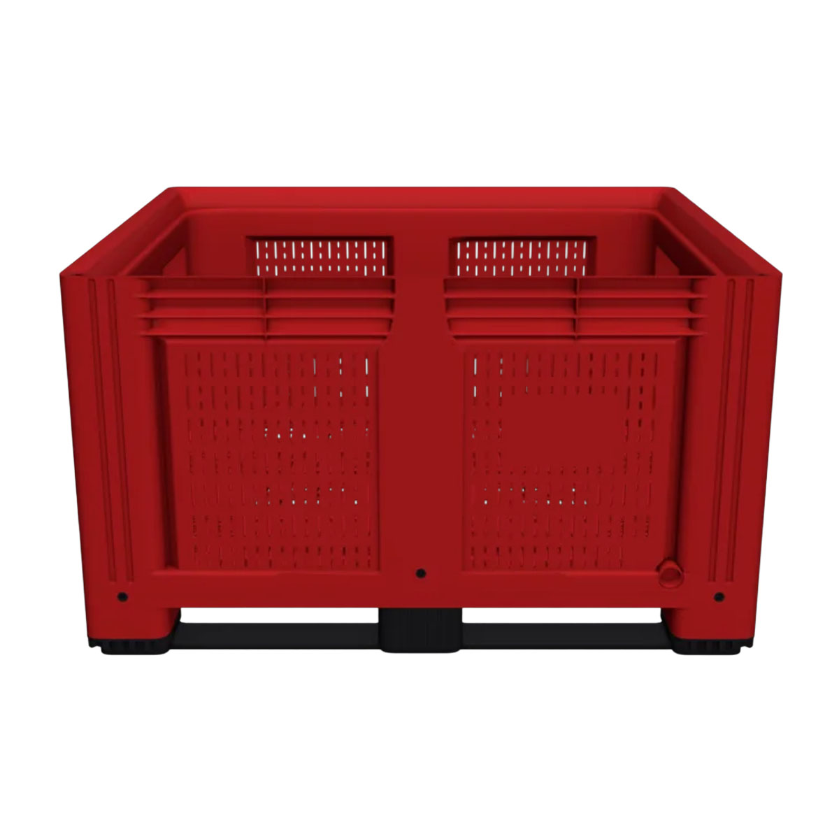 Large Vented Plastic Pallet Box with 2 Runners In Red Side View