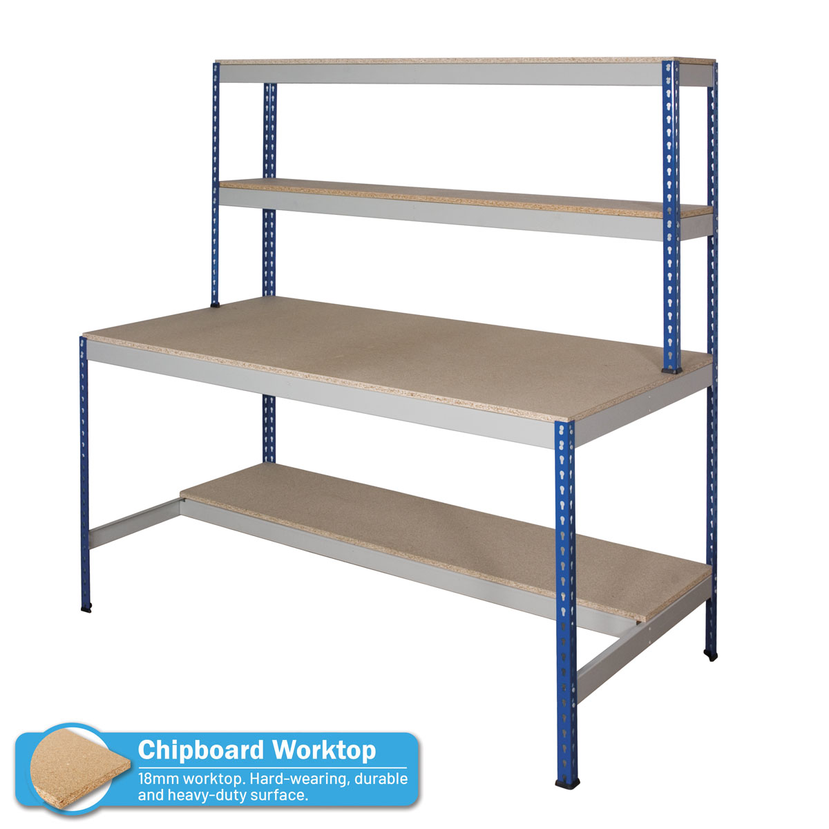 Rivet Workstation Bench with Half Undershelf